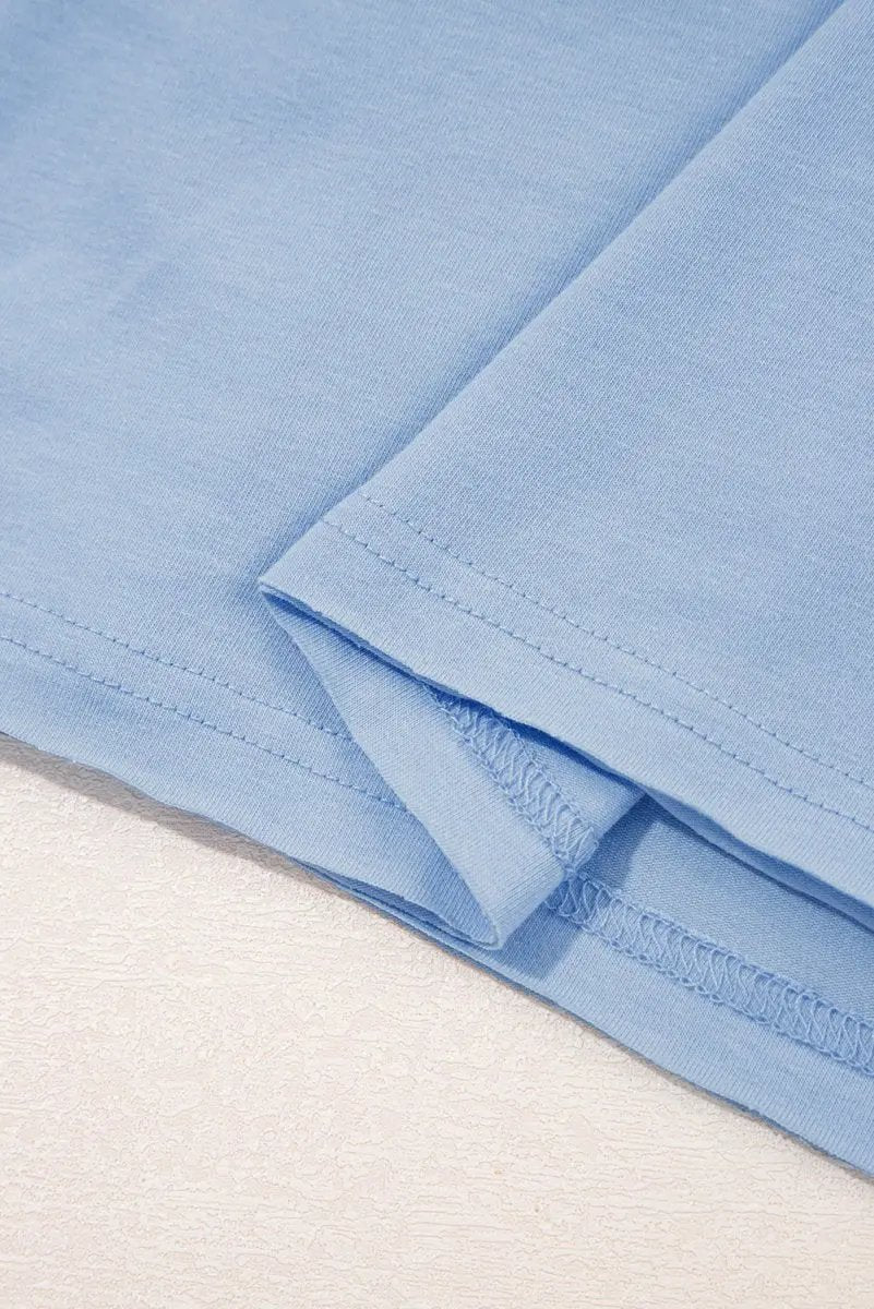 Sky Blue Solid Color Pocketed Raw Edge Babydoll Dress - Love Salve